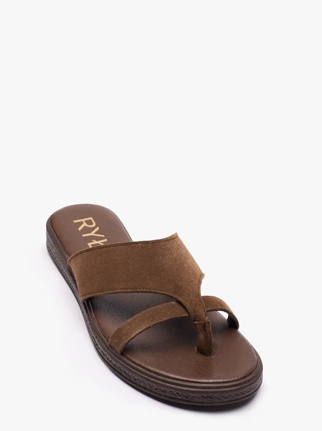 Flip Flops aus braunem Veloursleder