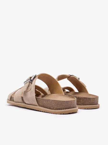 Sandfarbene Flip-Flops mit Zierschnalle