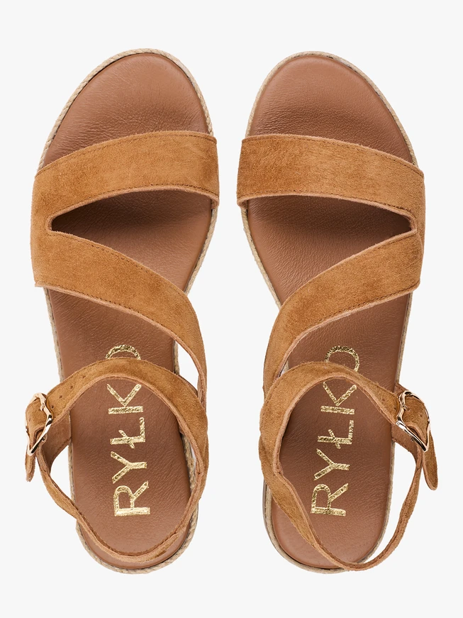 Flache Sandalen aus rotem Veloursleder