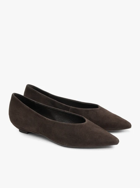 Dunkelbraune Ballerinas aus eingearbeitetem Veloursleder