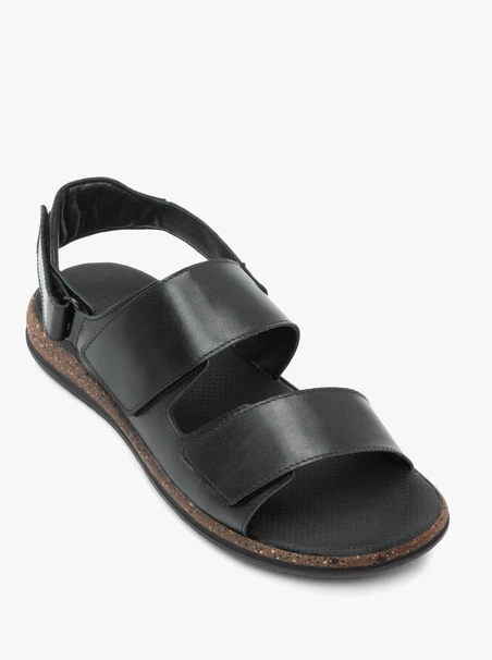 Schwarze Ledersandalen mit Klettverschluss