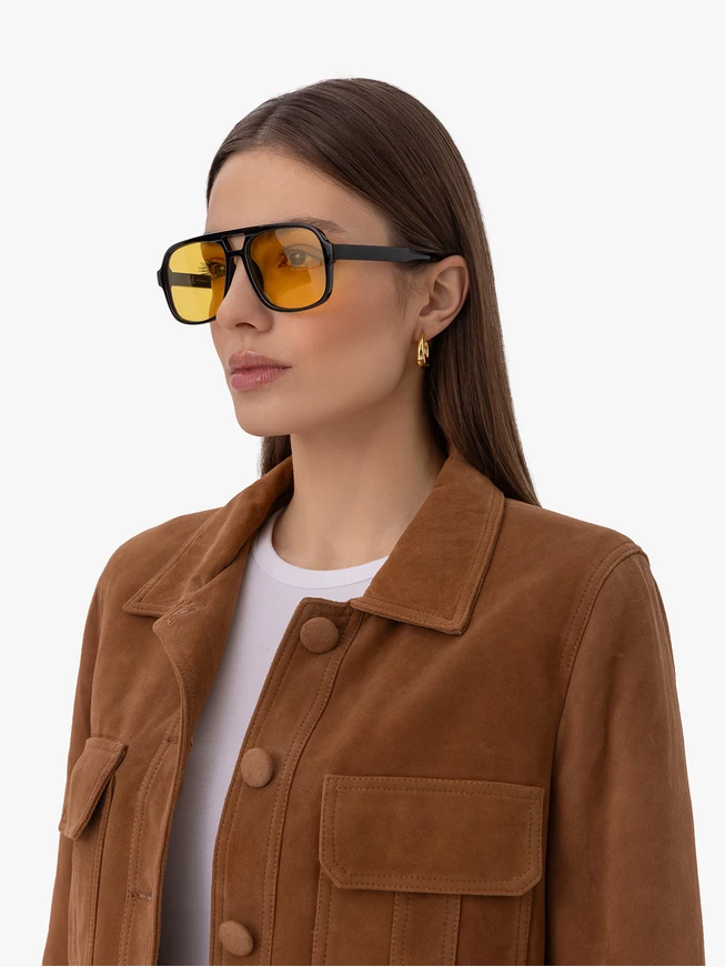 Unisex-Sonnenbrille schwarz mit gelben Gläsern