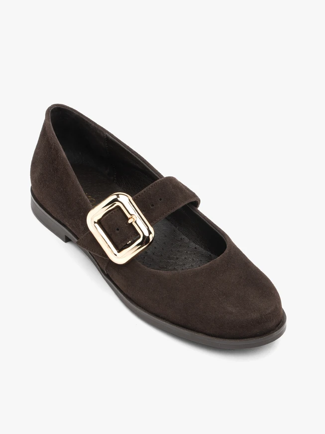Dunkelbraune Mary Jane Ballerinas mit Riemen