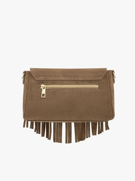 Dunkelbeige Clutch-Tasche mit Quasten