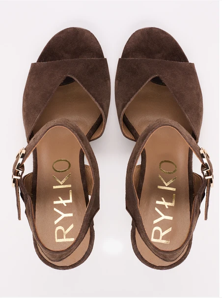 Dunkelbraune Veloursleder-Sandalen