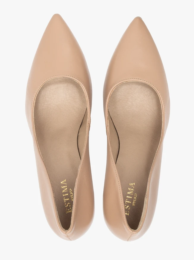Stiletto-Pumps aus genarbtem Leder in Beige