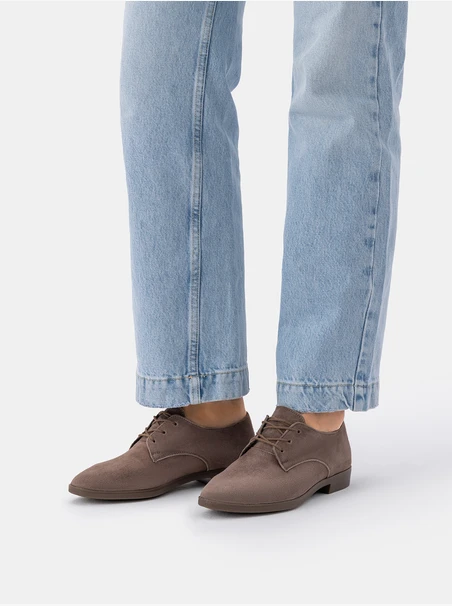 Graubraune Velourslederhalbschuhe