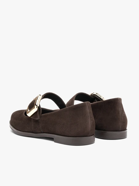 Dunkelbraune Mary Jane Ballerinas mit Riemen