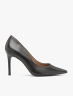 Dunkelbraune Pumps mit Absatz aus genarbtem Leder