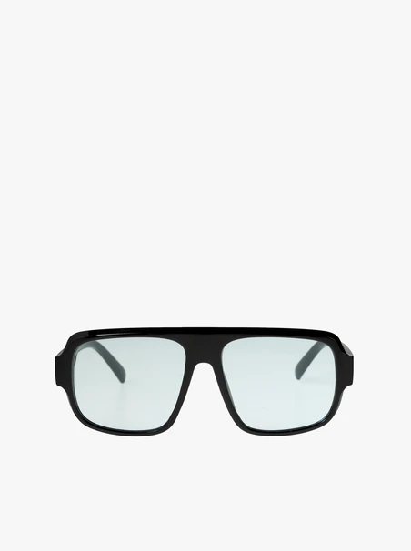 Schwarze Unisex-Brille mit hellblauen Gläsern