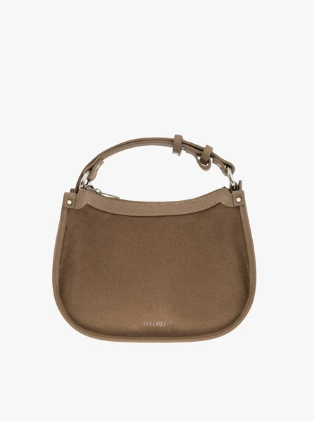 Beigefarbene Handtasche aus Leder und Velours