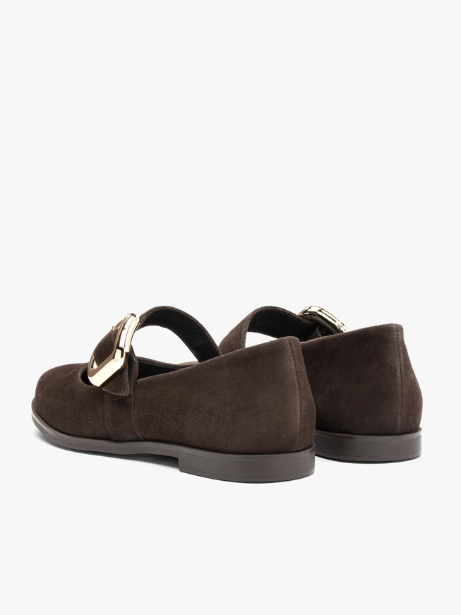 Dunkelbraune Mary Jane Ballerinas mit Riemen