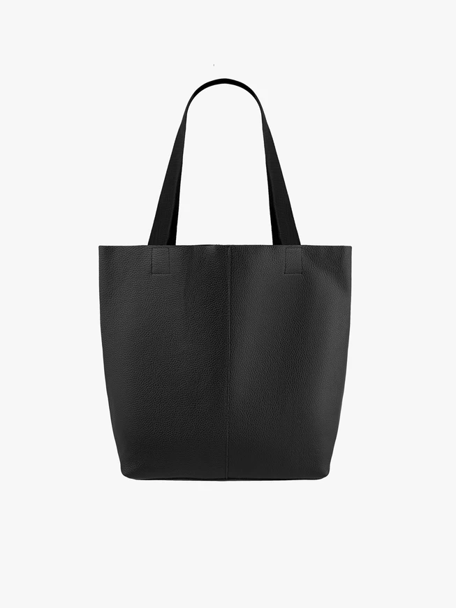Schwarze Shopper-Tasche aus Leder und Stoff