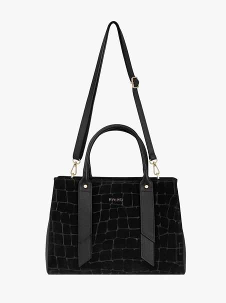 Schwarze große Handtasche mit Krokodilledermuster
