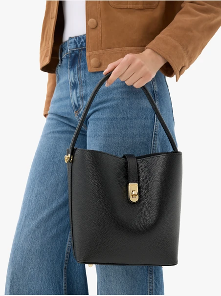 Schwarze elegante Handtasche aus Vollnarbenleder