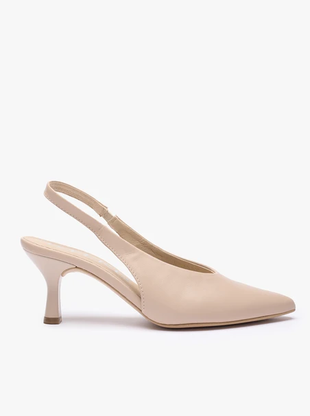 Beigefarbene Slingback-Pumps aus Leder ohne Absatz