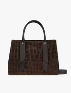 Dunkelbraune große Handtasche mit Krokodilledermuster