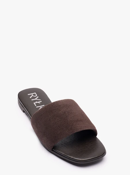 Flache Flip-Flops aus braunem Veloursleder