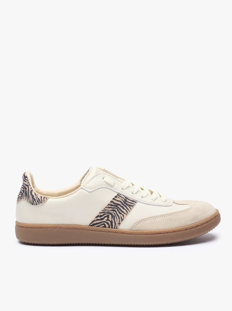 Cremefarbene Sportschuhe mit Riemen mit Tiermuster