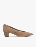 Beigefarbene Velourslederpumps mit Stilettoabsatz