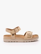 Beigefarbene Sandalen mit dickerem Boden und zwei Riemen