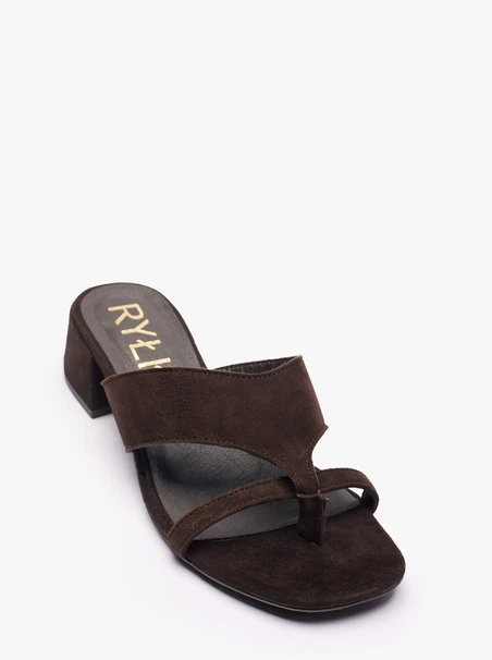 Dunkelbraune Veloursleder-Flip-Flops