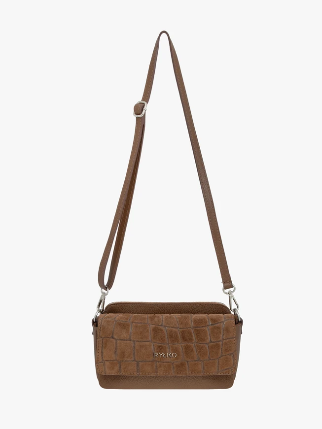 Hellbraune kleine Handtasche mit Krokodilledermuster