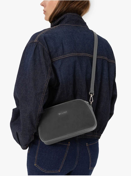 Graphitfarbene Handtasche aus Glattleder und Veloursleder