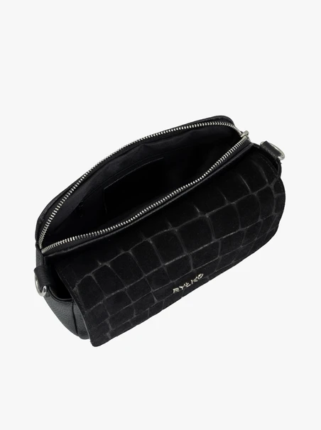 Schwarze kleine Handtasche mit Krokodilledermuster
