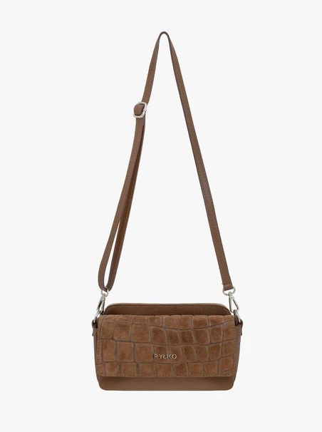 Hellbraune kleine Handtasche mit Krokodilledermuster