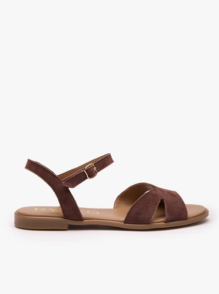 Flache Sandalen aus braunem Veloursleder