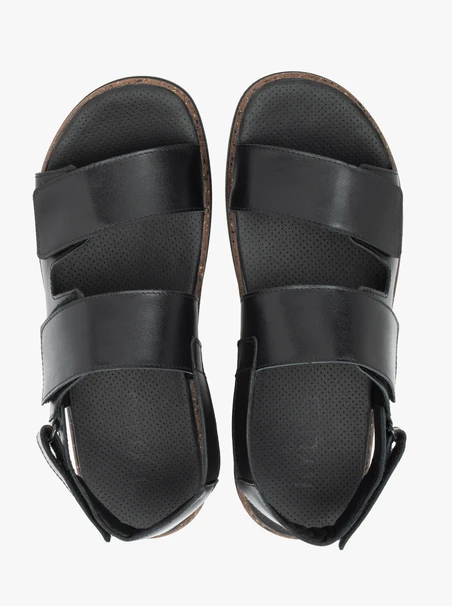 Schwarze Ledersandalen mit Klettverschluss
