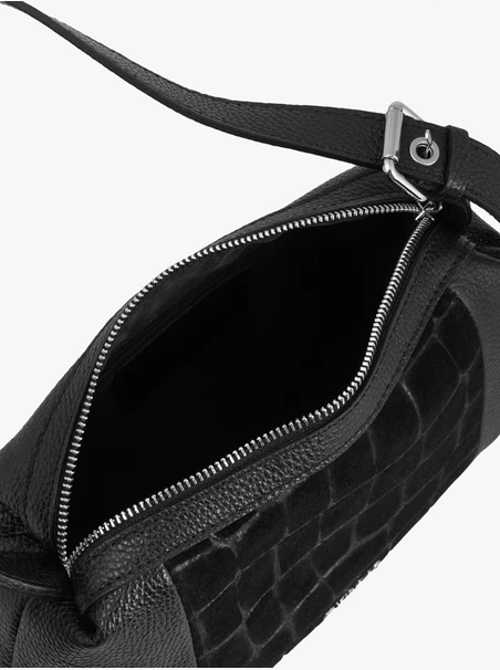 Schwarze Handtasche in Krokodilleder-Optik