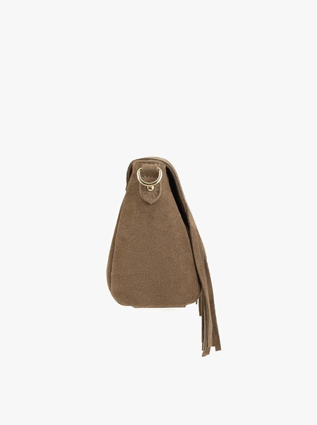 Dunkelbeige Clutch-Tasche mit Quasten
