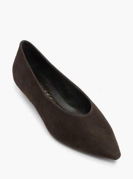 Dunkelbraune Ballerinas aus eingearbeitetem Veloursleder