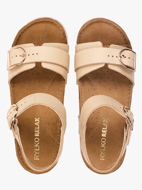 Beigefarbene Sandalen mit dickerem Boden und zwei Riemen