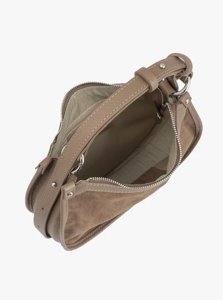 Beigefarbene Handtasche aus Leder und Velours