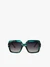 Quadratische Sonnenbrille mit grünem und blauem Rahmen