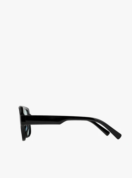 Schwarze Unisex-Brille mit hellblauen Gläsern