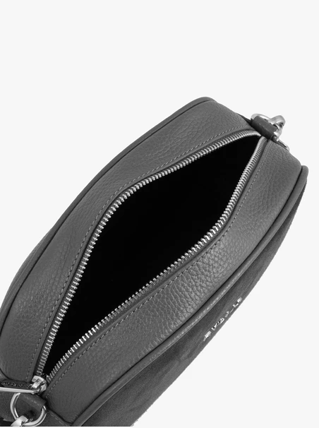 Graphitfarbene Handtasche aus Glattleder und Veloursleder