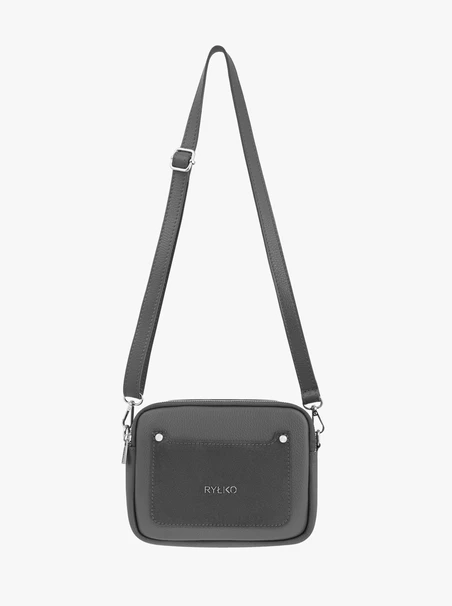 Graphitfarbene Handtasche aus Glattleder und Veloursleder