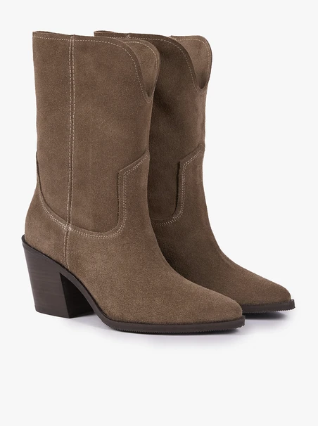Dunkelbeige höhere Velourslederstiefel