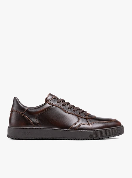 Dunkelbraune genarbte Leder-Sporthalbschuhe