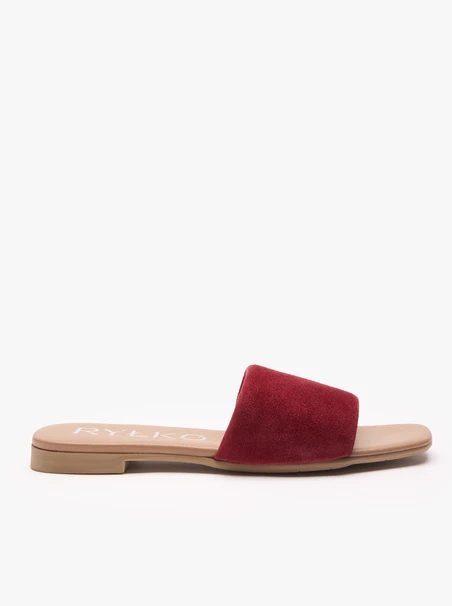 Flache Flip-Flops aus kastanienbraunem Veloursleder