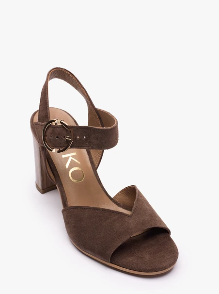 Dunkelbraune Veloursleder-Sandalen