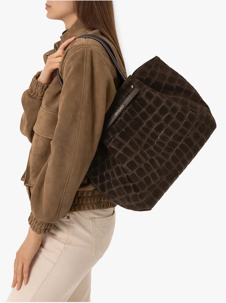 Braune Handtasche mit Krokodilledermuster