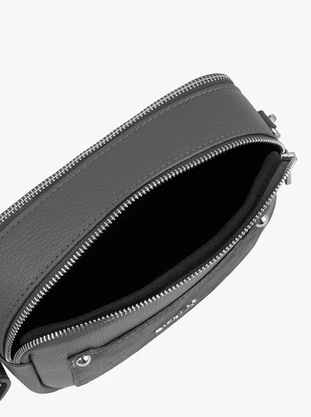 Graphitfarbene Handtasche aus Glattleder und Veloursleder