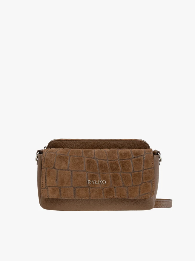 Hellbraune kleine Handtasche mit Krokodilledermuster