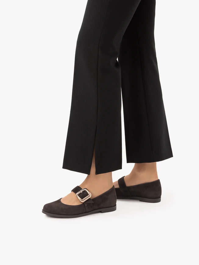 Dunkelbraune Mary Jane Ballerinas mit Riemen