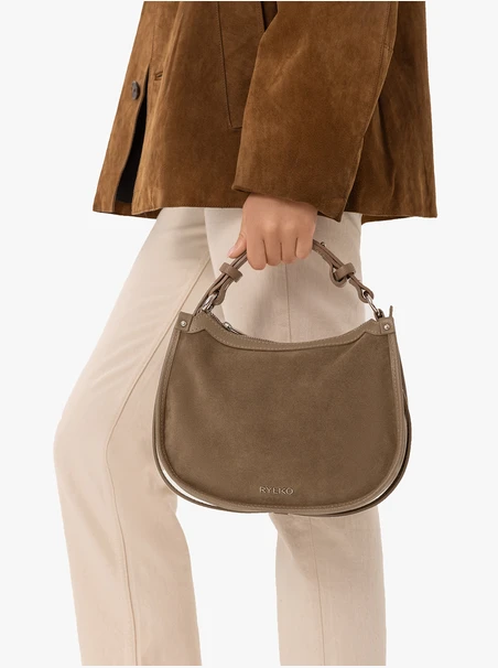 Beigefarbene Handtasche aus Leder und Velours